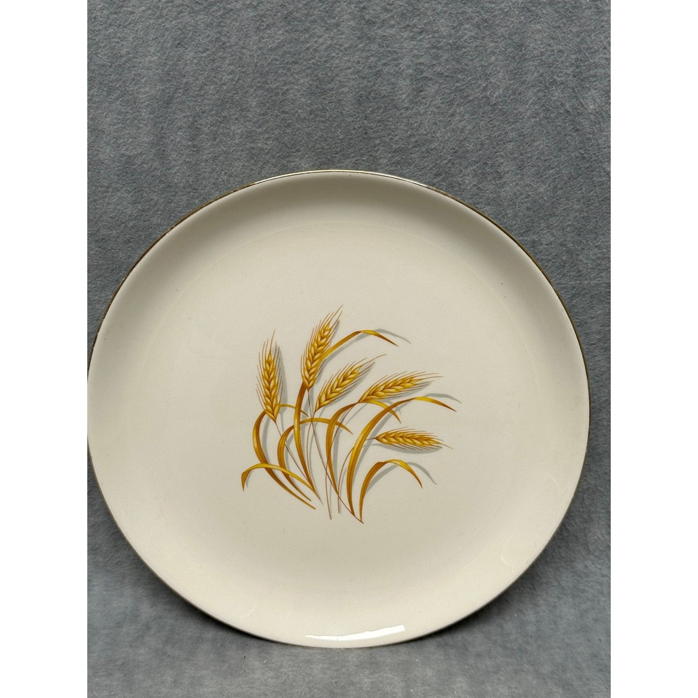 Golden Wheat Dinner Plate Vintage‎ 10in White Excellent 22K Gold Rim USA Made